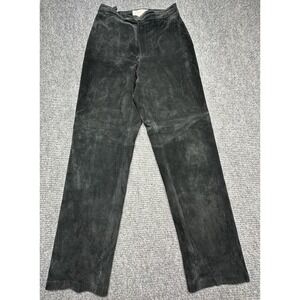 Margaret Godfrey Pants Womens 8 Black Leather Suede Straight Leg Lined Classic